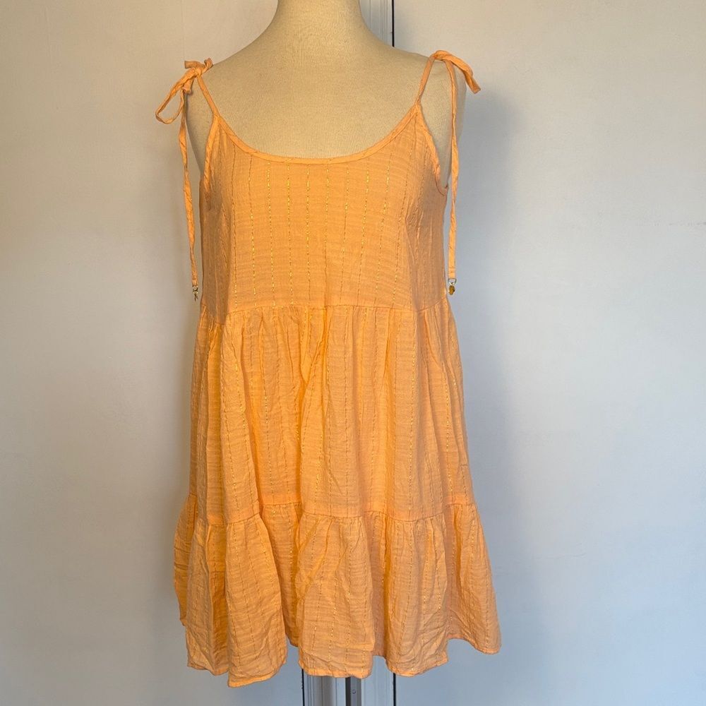 Aerie Peach Gold-Striped tie top medium